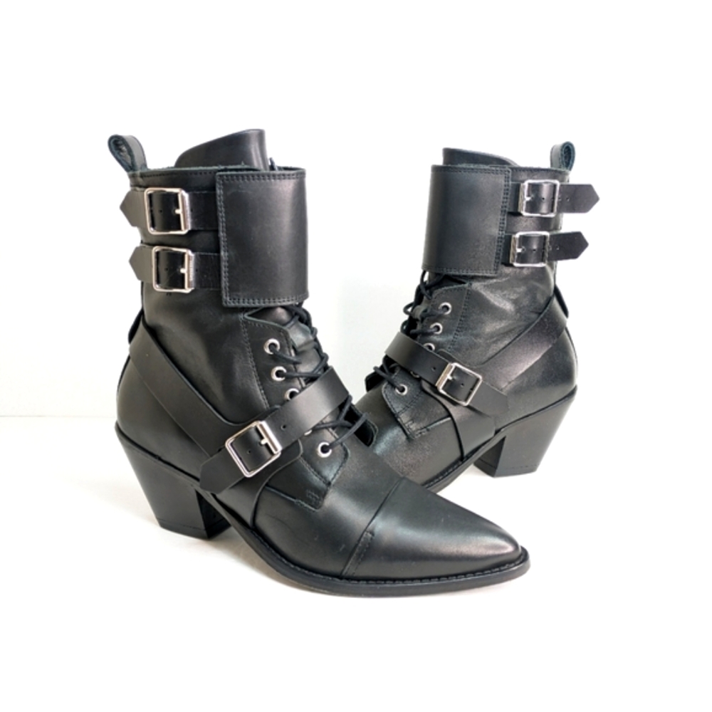 AllSaints Alix Ankle Boots 40 US 9 Black Leather Double Buckle RARE